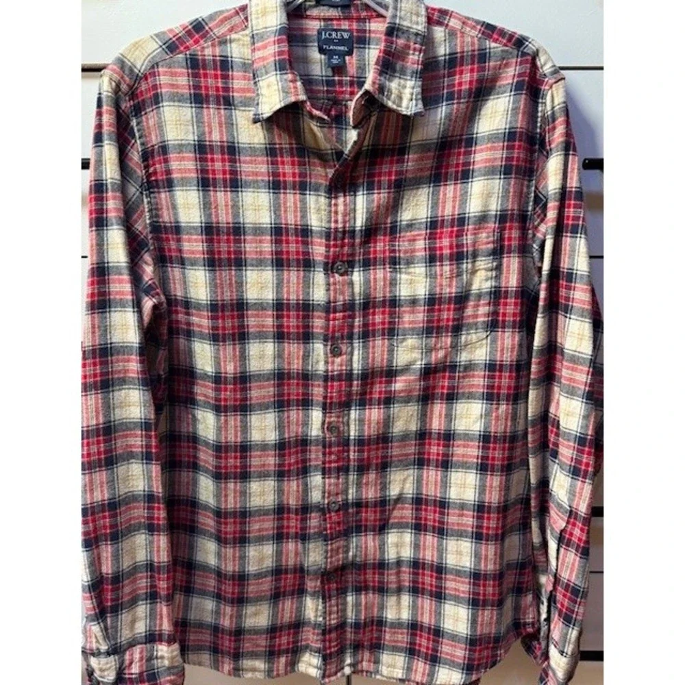 J Crew Shirt Mens MED‎ Red Check Plaid Flannel Casual Button Up Slim Fit Casual